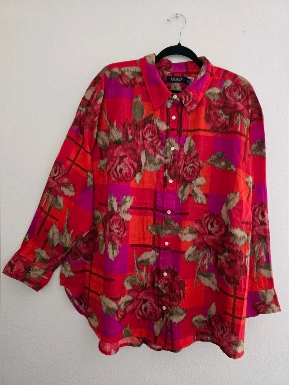Lauren Ralph Lauren Womens Relaxed Fit Floral Linen Shirt Long Sleeve Sz 2XL NWT - Picture 3 of 16